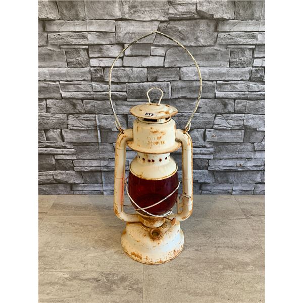 Antique City of Vancover Gas Lantern White with Red Glass