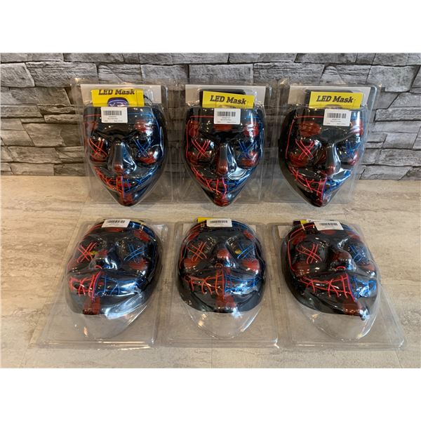 Lot of 6 LED Red & Blue Lightup Halloween Mask