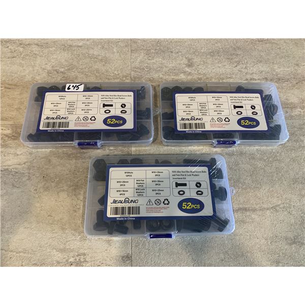 3 x 52pcs M10 Alloy Steel Hex Head Scews Bolts & Nuts - Flat & Lock Washers