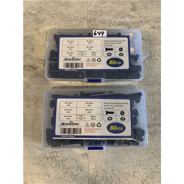 2 x 80pcs M10 Alloy Steel Hex Head Scews Bolts & Nuts - Flat & Lock Washers