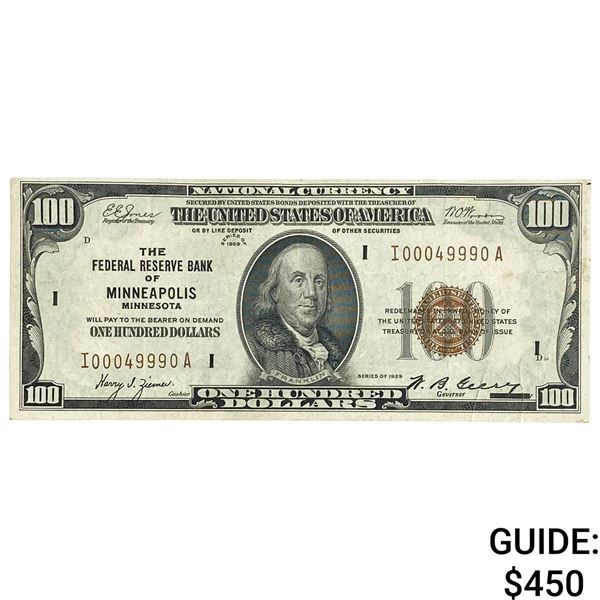 1929 $100 Bank of Minneapolis Brown Seal