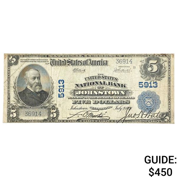 1902 $5 Bank of Johnstown Pennslvania Large Note