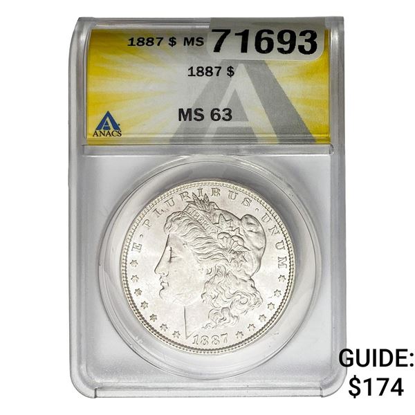1887 Morgan Silver Dollar ANACS MS63