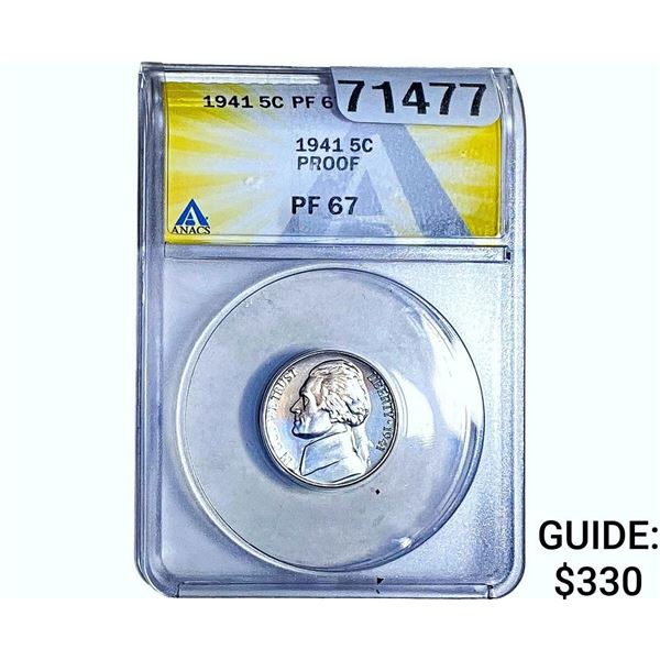 1941 Jefferson Nickel ANACS PF67