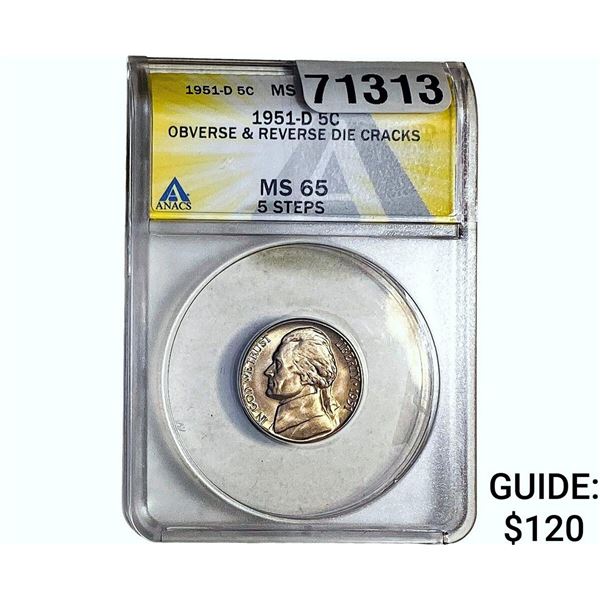 1951-D Jefferson Nickel ANACS MS65 5 Steps
