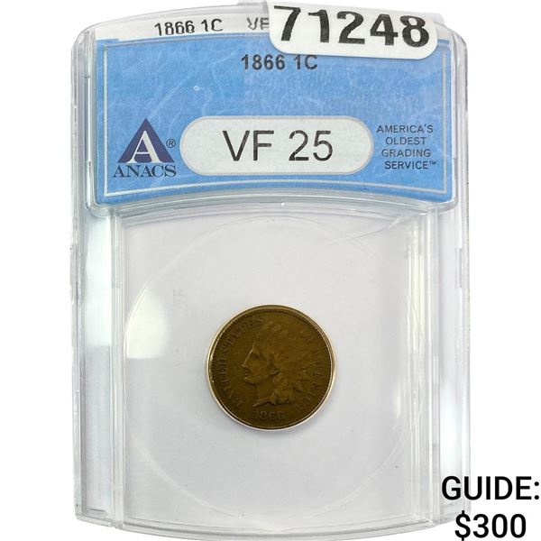 1866 Indian Head Cent ANACS VF25