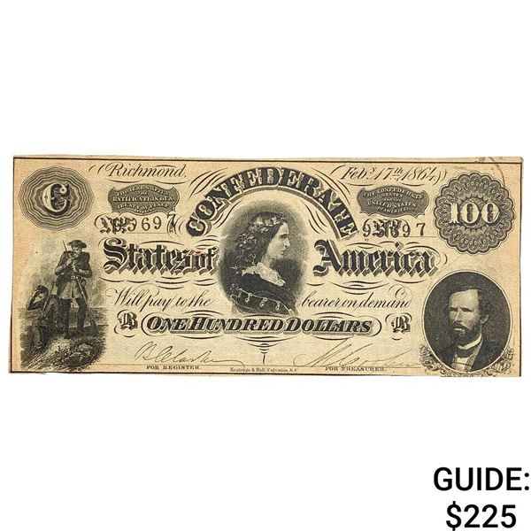 1864 $100 CSA Richmond Large Note