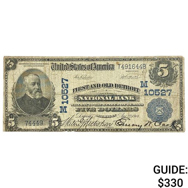 1902 $5 First and Old Detroit Bank Large Note