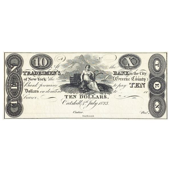 1823 $10 Greene County Bank Catskill New York Note
