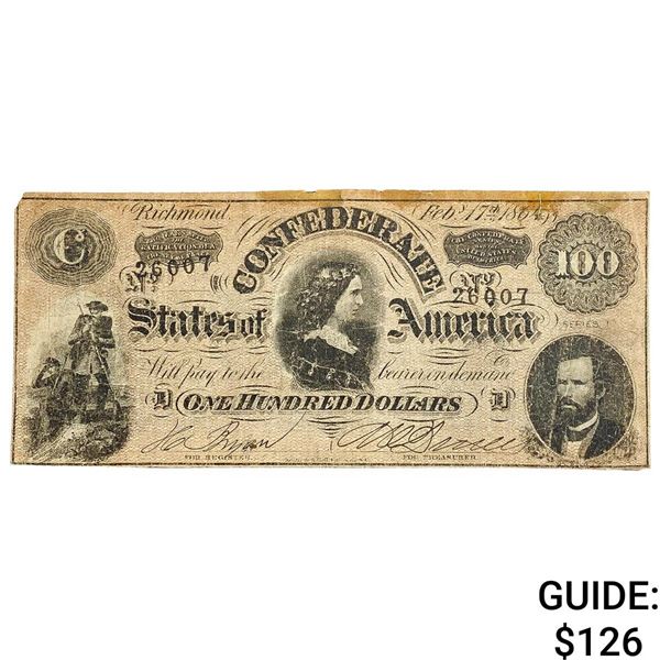 1864 $100 CSA Richmond Large Note