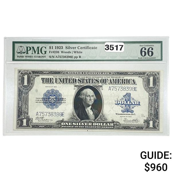 1923 $1 Silver Certificate Large Note PMG UNC 66