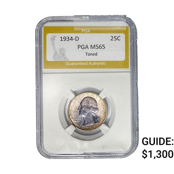 1934-D Washington Silver Quarter PGA MS65 Toner