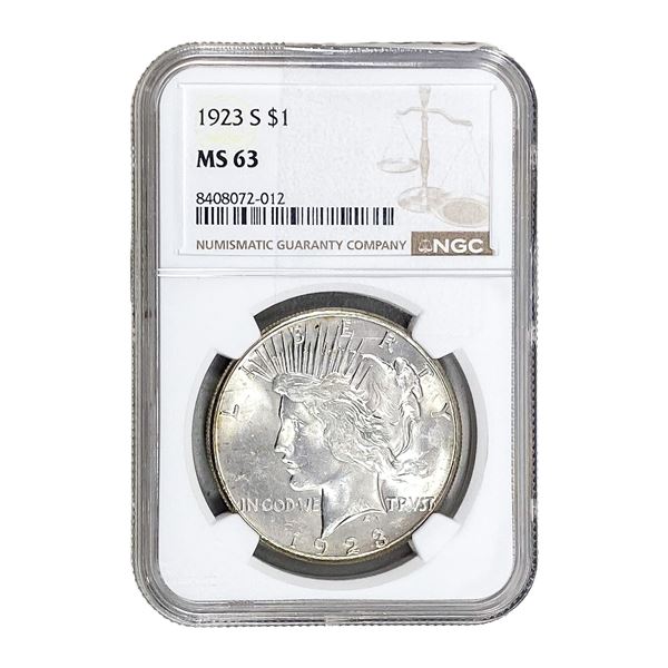 1923-S Silver Peace Dollar NGC MS63