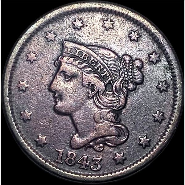 1843 Braided Hair Large Cent NEARLY UNCIRCULATED