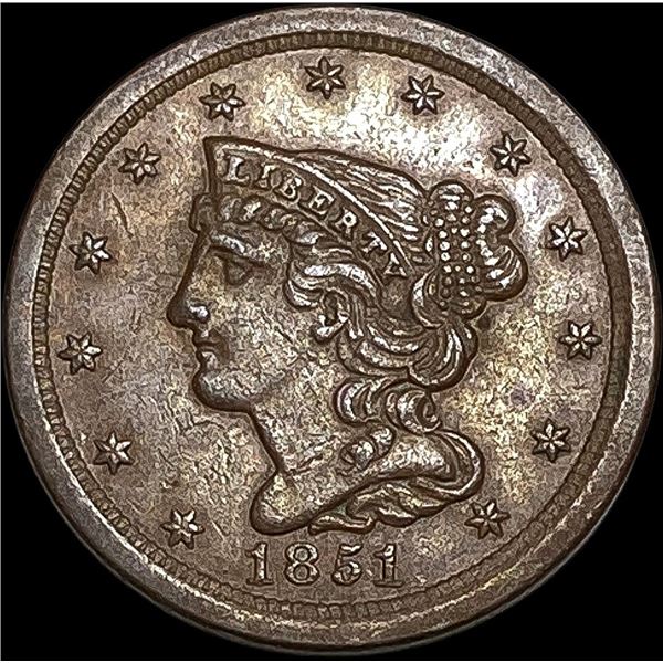 1851 Braided Hair Half Cent CLOSELY UNCIRCULATED