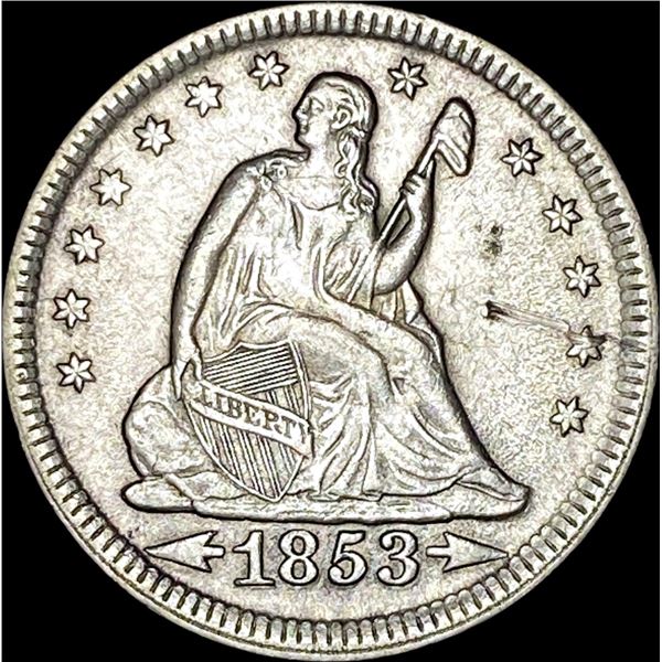 1853 Arrows/Rays Seated Liberty Quarter NEARLY UNCIRCULATED