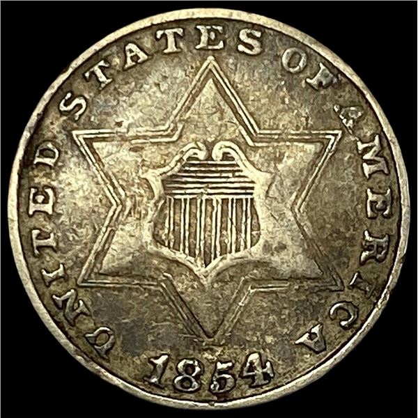 1854 Silver Three-Cent Piece NEARLY UNCIRCULATED