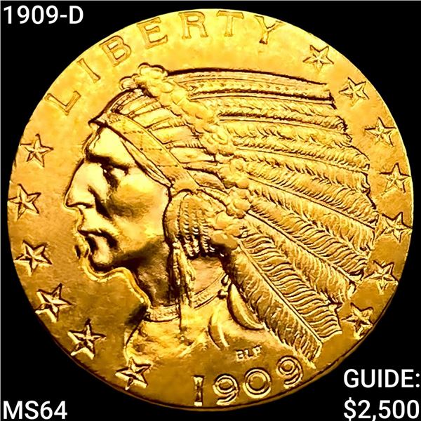 1909-D $5 Gold Half Eagle CHOICE BU