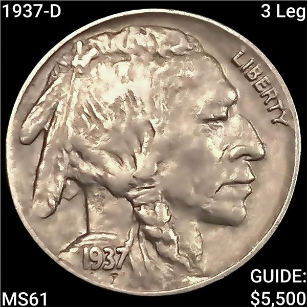 1937-D 3 Leg Buffalo Nickel UNCIRCULATED