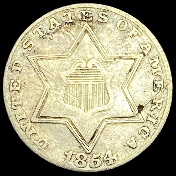 1854 Silver Three-Cent Piece LIGHTLY CIRCULATED