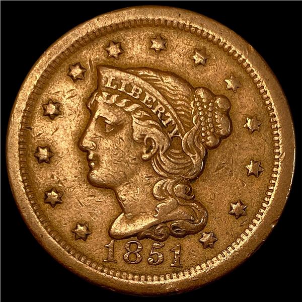 1851 Braided Hair Large Cent NEARLY UNCIRCULATED