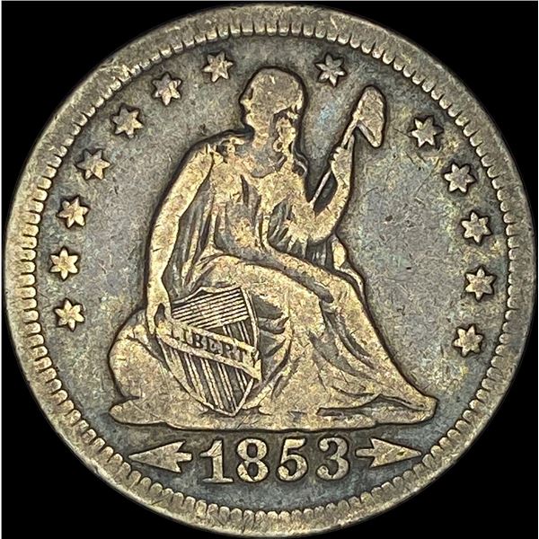 1853 Arrows Seated Liberty Silver Quarter LIGHTLY CIRCULATED