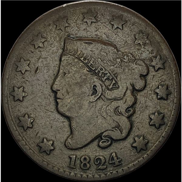 1824 Large Cent Coronet Head Counterstamped. HIGH GRADE