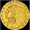 Image 1 : 1908 Indian Head Gold $2.50 Quarter Eagle CLOSELY UNCIRCULATED