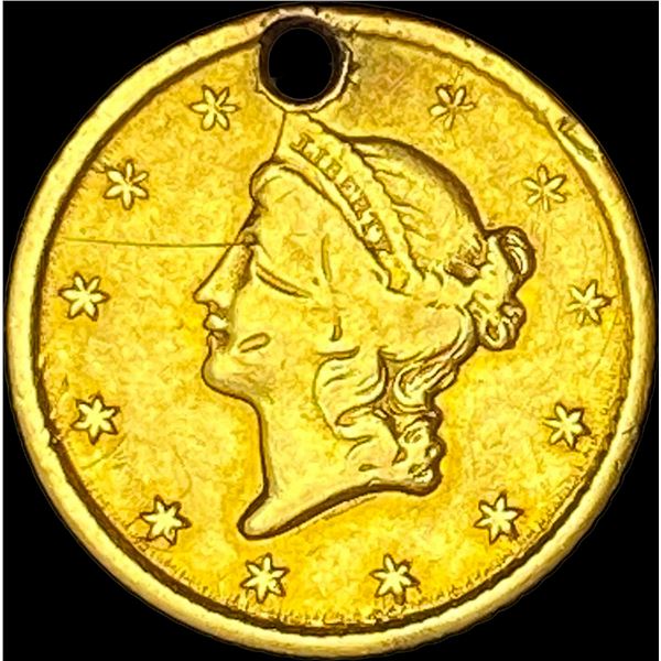 1853 Gold $1 Liberty Head (holed). HIGH GRADE