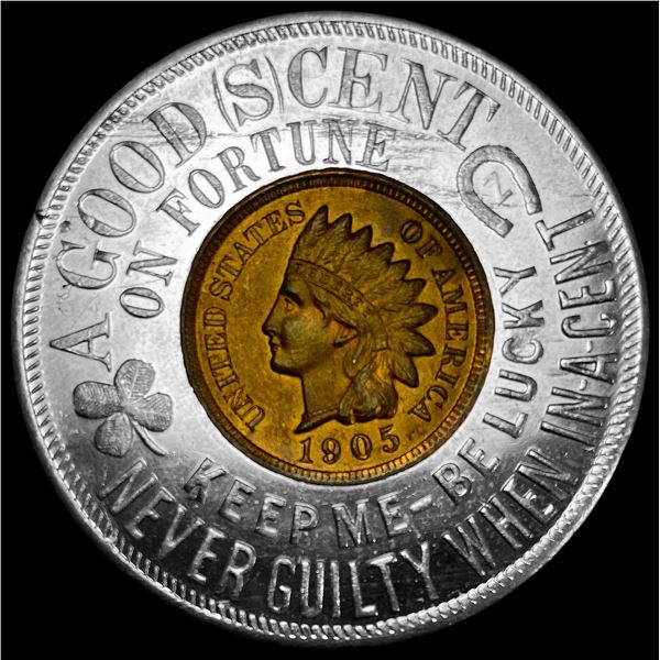 1905 Indian Head Cent in Good Luck Token  CHOICE BU
