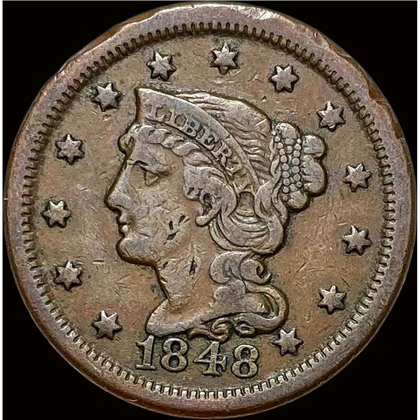 1848 Braided Hair Large Cent LIGHTLY  CIRCULATED