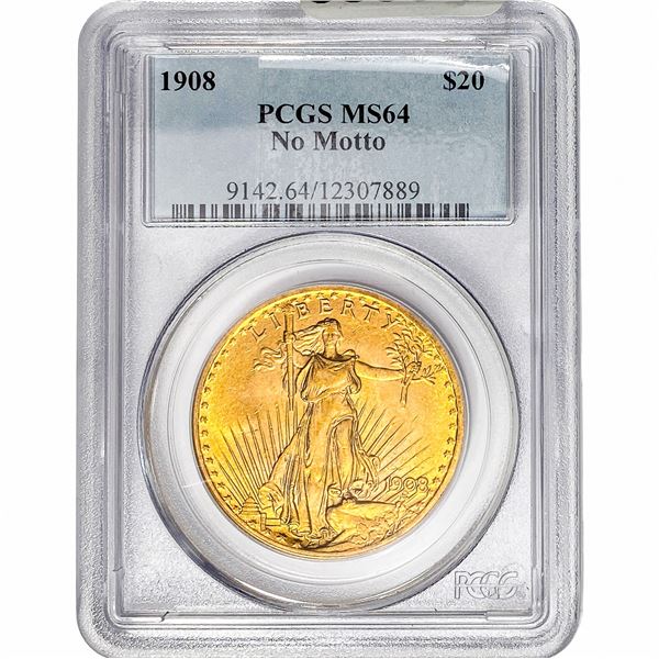 1908 $20 Gold Double Eagle PCGS MS64 No Motto