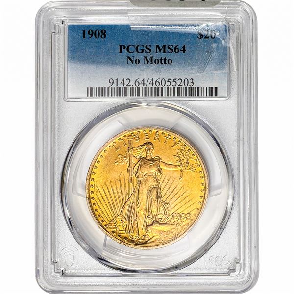 1908 $20 Gold Double Eagle PCGS MS64 No Motto