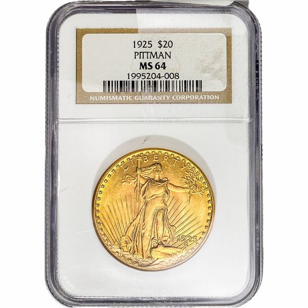 1925 $20 Gold Double Eagle NGC MS64 Pittman