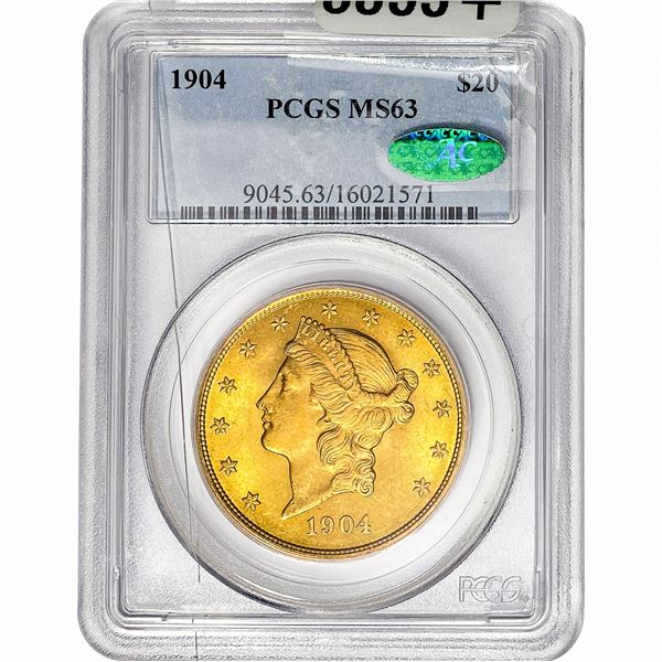 1904 CAC $20 Gold Double Eagle PCGS MS63
