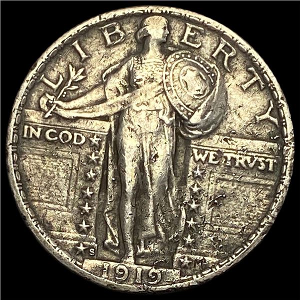 1916-S Silver Standing Liberty Quarter NEARLY UNCIRCULATED