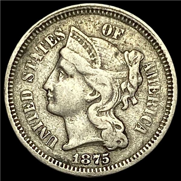 1875 Nickel Three-Cent Piece NEARLY UNCIRCULATED