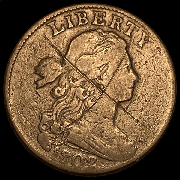 1802 Draped Bust Large Cent (Counterstamped). HIGH GRADE