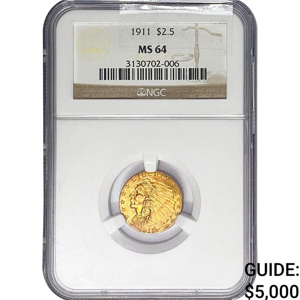 1911 $2.50 Gold Quarter Eagle NGC MS64