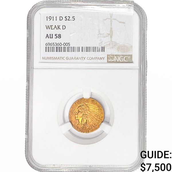 1911-D $2.50 Gold Quarter Eagle NGC AU58