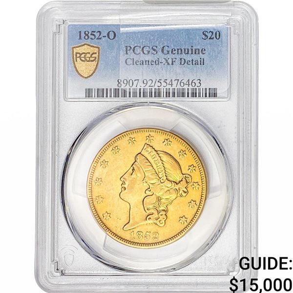 1852-O $20 Gold Double Eagle PCGS Genuine XF Detail