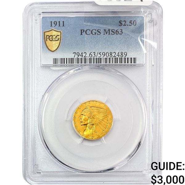 1911 $2.50 Gold Quarter Eagle PCGS MS63