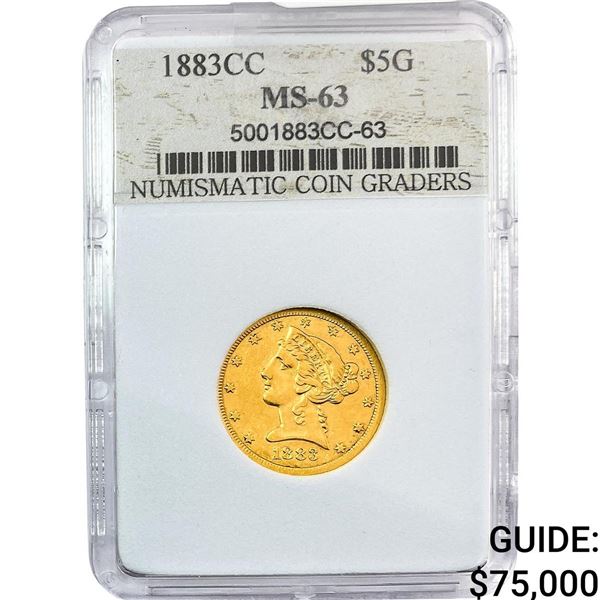 1883-CC $5 Gold Half Eagle NCG MS63
