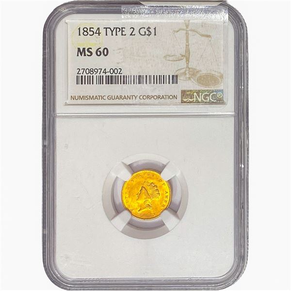 1854 Rare Gold Dollar NGC MS60
