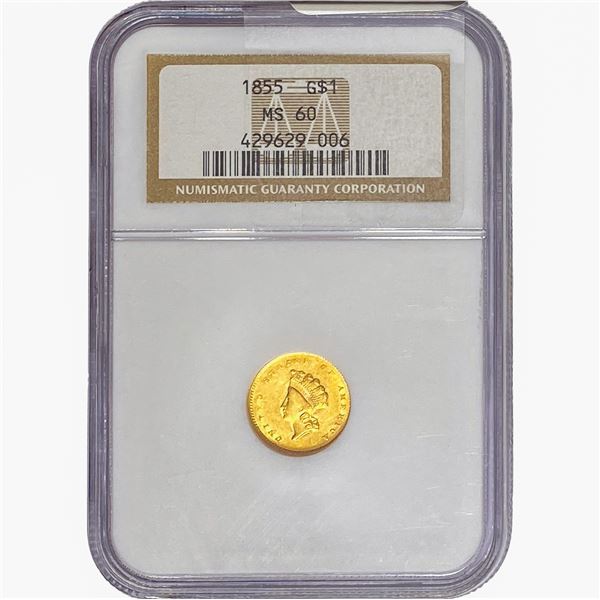 1855 Rare Gold Dollar NGC MS60