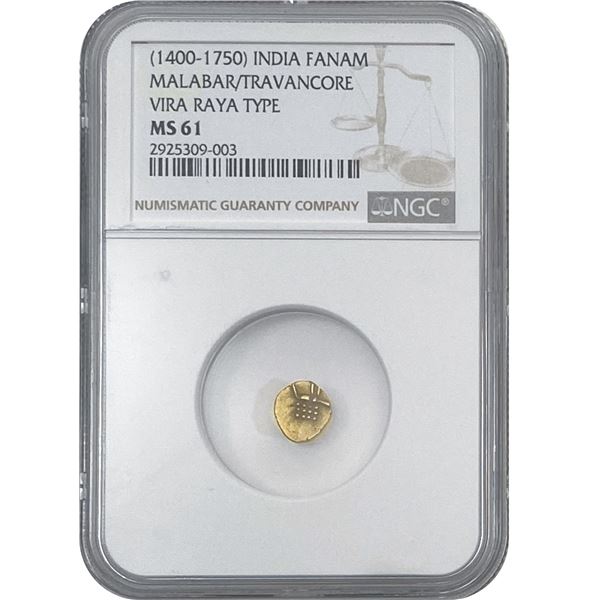 1400-1750 India Fanam Gold Coin Vira Raya Type NGC MS61