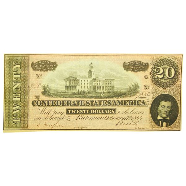 1864 Confederate States Note $20