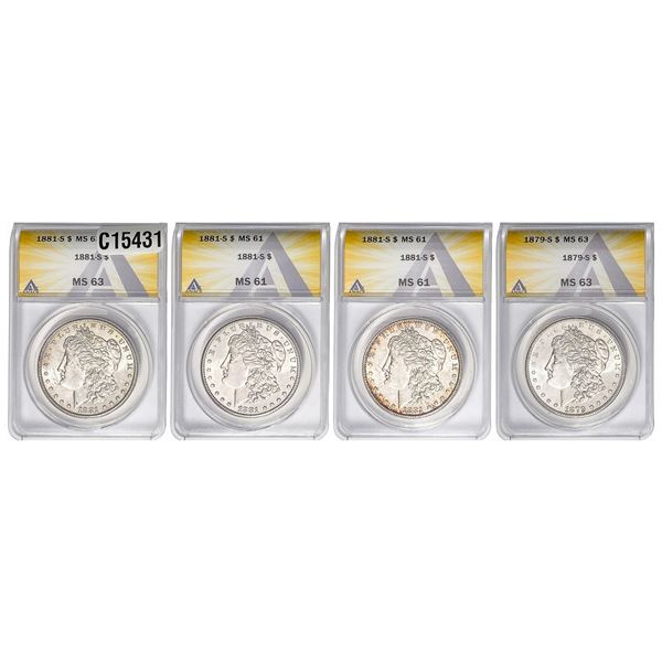 1879-1881 [4] Morgan Silver Dollar ANACS MS61-63