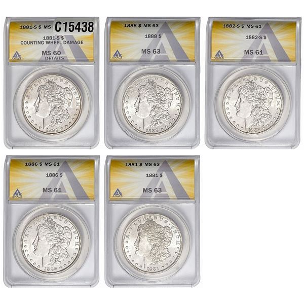 1881-1888 [5] Morgan Silver Dollar ANACS MS60-63
