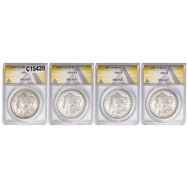 1882-1899 [4] Morgan Silver Dollar ANACS MS61-63
